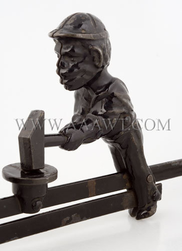 Antique Toy, Mechanical Toy, Bear and Man with Sledge Hammers, man detail